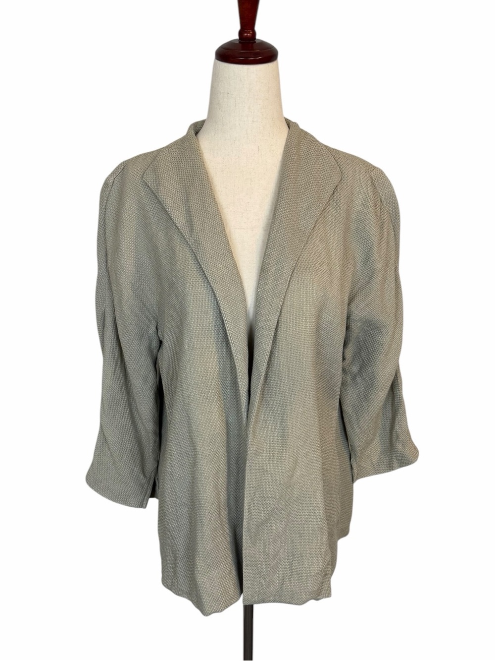 eileen fisher linen cotton open front blazer jacket in light beige sz M